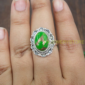 Anillo de piedra preciosa de turquesa verde cobriza natural de alta calidad – Anillo llamativo hecho a mano en plata de ley 925, regalo de joyería de diseñador - Product Image 3