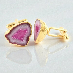 กระดุมข้อมือแบบชิ้นเดียวทำจากหินอาเกตอะควาดรูซี่เคลือบทอง งานแฮนด์เมดสำหรับผู้ชาย - Product Image 5