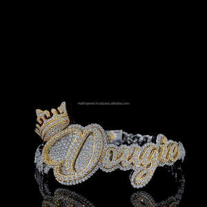 Hip Hop 14mm Pulsera de eslabones cubanos Iced Out 925 Starling Silver Chapado en oro Custom Latter Name Pulseras - Product Image 1