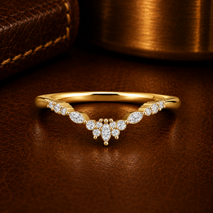 Bague de mariage en or massif 14K/18K avec diamant de laboratoire Chevron Marquise, clarté DEF-VVS, 0,25 CTW, plaqué rhodium, bijoux fins - Product Image 1