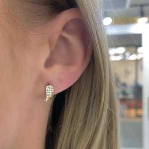<b>Angel</b> <b>Wing</b> Stud Earrings Feather Round Cut Lab Grown Diamond Minimalist Everyday Wear Push Back Solitaire <b>Jewelry</b> 14k Solid Gold - Product Image 2