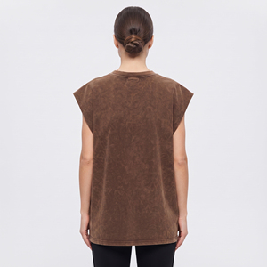 Camiseta sin mangas con cuello redondo para mujer, chaleco deportivo con efecto lavado ácido, 230 g/m² de algodón, ropa deportiva para mujer, chaleco deportivo extragrande - Product Image 3