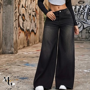 Pantalones Vaqueros de Cintura Alta y Pierna Ancha, Lavado Oscuro, Algodón, Corte Holgado, Estilo Casual, Jeans de Otoño para Mujer - Product Image 5