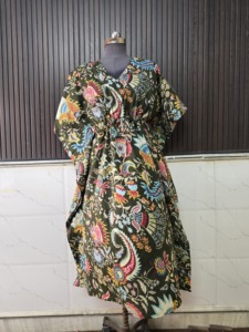 Vestido Kaftán de Algodón Ecológico con Estampado Digital Indio para Mujer, Largo, para Playa, con Cintura Natural, Ropa de Dormir, Camisón Maxi - Product Image 1