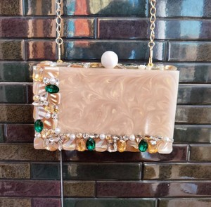 Bolso de mano de resina marmoleada color verde azulado con adornos de cristal de ágata y diamantes de imitación para bodas y fiestas, bolso de noche de acrílico. - Product Image 3