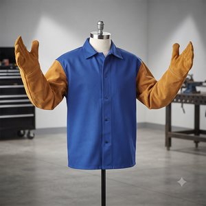 Royal Blue Cowhide Split Leather Heavy-Duty Industrial Welded <b>Fire</b> Resistant Heat Resistance 500C-1000C Level Welder Jacket - Product Image 5