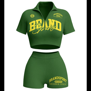 Nuevo Conjunto de Verano para Mujer: Chaqueta de Manga Corta con Cremallera y Pantalones Cortos de Algodón, Estampado Personalizado, Sexy, Verde y Amarillo, Ropa de Descanso hasta la Rodilla - Product Image 4