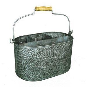 New Arrival Metal Garden <b>Bucket</b> With Floral Embossing And Wooden Handle Rustic Style Decorative Planter For Outdoor Use - Product Image 1