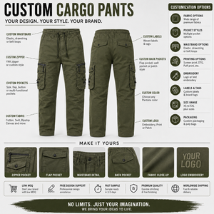 Custom <b>Mens</b> <b>Cargo</b> <b>Jogger</b> Pants Mid Multi Pocket Relaxed Fit Casual Streetwear Eco-Friendly Breathable Elastic Private Label - Product Image 4