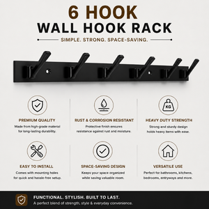 Premium <b>Black</b> Coat Hanger Rack Wall Mounted Heavy Duty Metal <b>Hook</b> Organizer for Entryway Bedroom Bathroom Kitchen Clothes hanger - Product Image 5