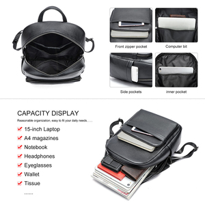 Genuine Leather <b>Laptop</b> <b>Backpack</b> Men Business Style Water Resistant Softback Zipper Closure Shoulder Straps 20-39L Capacity - Product Image 4