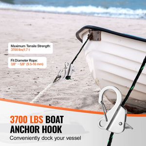 Ancora a Slitta in Acciaio Inossidabile 304 a Sgancio Rapido, Gancio per Ancora Senza Nodo, Sistema di Ancoraggio Marino, Accessori Nautici 3/8 Pollici - Product Image 2