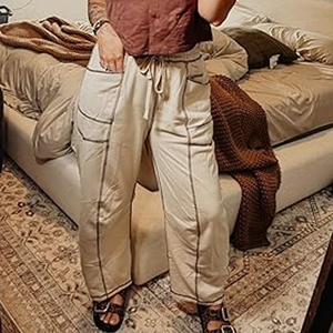 Pantalon cargo pour femme, coupe large, taille haute, avec cordon de serrage, style jogger, coupe ample, streetwear, décontracté, pour la détente - Product Image 6