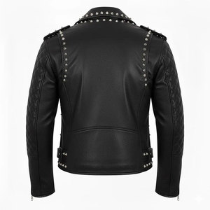 Men’s Black Studded Leather Moto <b>Jacket</b> - <b>Gothic</b> Punk Rock Edgy Outwear Factory Wholesale 2026 - Product Image 3