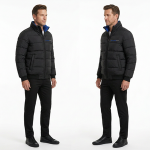 Men's Winter Puffer <b>Jacket</b> Stand Collar Zipper Closure Windproof Casual 100% Polyester Material Solid Color - Product Image 2