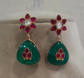 Emerald Green & <b>Ruby</b> Designer <b>Necklace</b> Set Gold Plated Green Stone Wedding Jewelry for Wedding Party or Engagement for Women - Product Image 2
