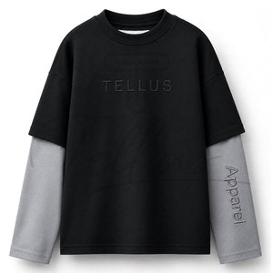 Camiseta de Manga Larga de Alta Calidad para Hombre, Algodón, Lisa, Negra, Transpirable, Cuello Redondo - Product Image 1