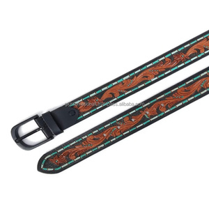 Luxury Hand Carving and Painting Full Grain Cow Leather Western <b>Tooling</b> <b>Belt</b> for Cowboy Cowgirl at Wholesale Manufacturer - Product Image 1