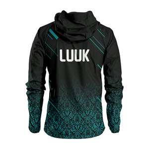 Personalized <b>Men's</b> Hooded Windbreaker Jacket Black Teal Pattern Sublimation Print Quick Dry Sporty Autumn Wear <b>Pullover</b> Style - Product Image 3