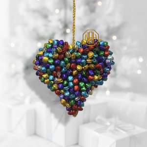Adorno Colgante de Lentejuelas en Forma de Corazón Colorido con Borde Dorado, Decoración Hecha a Mano para Árbol de Navidad, Estilo Lujoso - Product Image 4