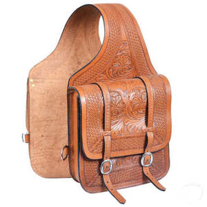 Sacoche en cuir pour selle de cheval western et moto, artisanale, sculptée à la main, 100% cuir de buffle, couleur et logo personnalisables - Product Image 1