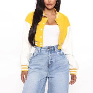 Button Up Women Varsity Crop Top Jackets Custom Blank Cropped Varsity Jacket Long Sleeve for Women With Letter Chenille Patch - Product Image 5