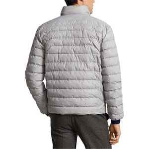 Chaqueta Acolchada para Hombre, Color Gris Claro, Cuello Alto, Cierre de Cremallera, Casual, Resistente al Viento, Corte Ajustado, para Otoño, 100% Poliéster - Product Image 3