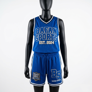 High quality 180 GSM <b>mesh</b> fabric basketball jersey and short <b>set</b> blue athletic wear with heat transfer logo Women's <b>Sets</b> - Product Image 6