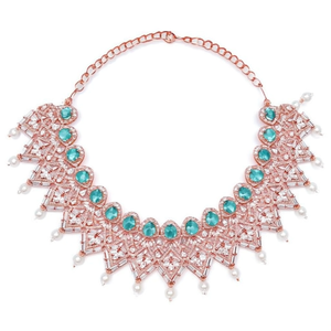 Aqua Green Rose Gold Bridal Choker with Pearl and Zircon - Product Image 2