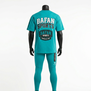 Ensemble T-shirt et legging pour homme en coton doux et poly 200 GSM, vert turquoise, respirant, extensible, vêtements de sport, 2 pièces - Product Image 3