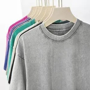 <b>Top</b> Trending High Quality Custom Logo Acid Washed <b>Distressed</b> Heavyweight Cotton Blank Oversized 100% Cotton T-shirt for Men's - Product Image 3