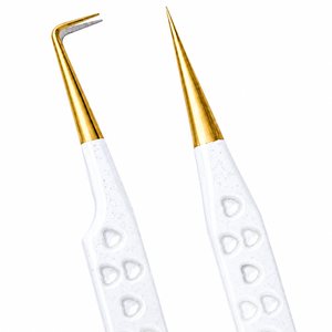 Pince à épiler de précision à pointe dorée, manche blanc, motif cœur, en acier inoxydable, pointe lisse pour l'application des cils - Product Image 2