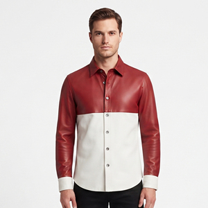 Men's Genuine Leather Button Down <b>Shirt</b> Men's Leather Long Sleeve Button <b>Shirt</b> Boys Turn Down Collar Leather <b>Shirts</b> - Product Image 6