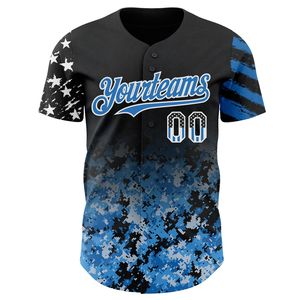 Camiseta de Béisbol Personalizada Negra con Bandera de EE. UU., Camuflaje Blanco-Naranja Degradado, Estrellas y Rayas, Dos Tonos, Auténtica 100% - Product Image 3