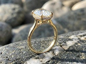Anillo de Compromiso Ovalado de Moissanita, Anillo de Boda Solitario, Plata de Ley Chapada en Oro, Ajustable, Engaste de Garras, Estilo Clásico, IGI - Product Image 4