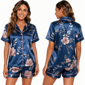 Ensemble de pyjama à manches courtes pour femmes, imprimé marguerite rose, avec col rabattu, fermeture à boutons, vêtements de nuit d'été - Product Image 6