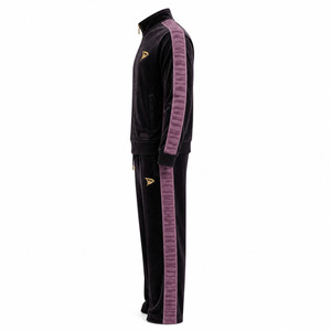 Ensemble de survêtement Dravelle Industry en velours noir polyester/coton 2 en 1 avec rayures violettes, fermeture éclair sur le devant, unisexe, décontracté, pour l'hiver - Product Image 5