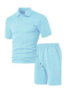 Conjunto de Camiseta Polo y Pantalones Cortos Deportivos Casuales para Hombre, Edición Delgada, Tela Jacquard, Verano 2025 - Product Image 6