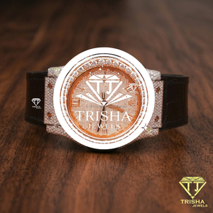 Reloj Premium Estilo Diamante en Oro Rosa con Brillantes Piedras de Moissanita y Elegante Correa de Cuero Negro - Product Image 1