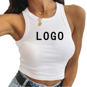 Chaleco de verano con logotipo personalizado para mujer, camiseta sin mangas de algodón blanco acanalada para mujer, camiseta sin mangas con espalda cruzada - Product Image 1