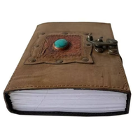 Journal de voyage vintage fait main en cuir véritable gaufré, relié avec pierres précieuses, thème religieux, motif Ombres de livre et Pierre de charbon
