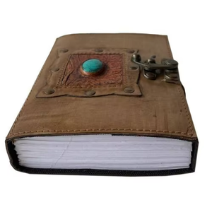 Diario de Viaje Antiguo Hecho a Mano con Cuero Genuino Grabado, Encuadernado con Piedras Preciosas, Estilo Vintage, con Tapa de Piedra de Carbón, Temática Religiosa - Product Image 5