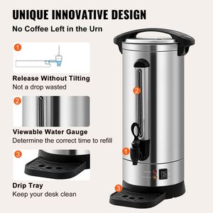 Urna per Caffè Elettrica Commerciale 110V 1500W in Acciaio Inox, Dispenser Grande per 110 Tazze, Macchina per Caffè e Tè a Preparazione Rapida - Product Image 5