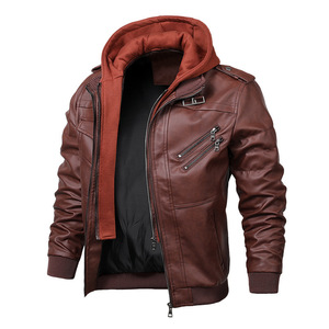 Veste à capuche en cuir noir pour homme, manches longues, coupe-vent, style automne - Product Image 4