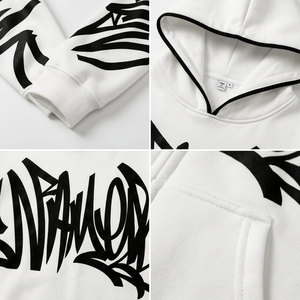 <b>White</b> Oversized <b>Zip</b>-<b>Up</b> Hoodie Men Streetwear Knitted Cotton Hooded Sweatshirt Front Print Breathable Autumn Style Hoodie - Product Image 6