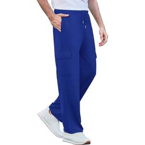 Pantalon cargo droit ample en coton 100% bleu cobalt pour homme, coupe décontractée, jambes larges, poches à rabat, logo personnalisé, respirant - Product Image 1