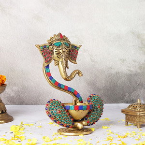 Handcrafted Traditional Indian Mosaic Ganesha Idol with Akhand Diya <b>Oil</b> <b>Lamps</b> & Accessories Showpiece Gift Item - Product Image 3