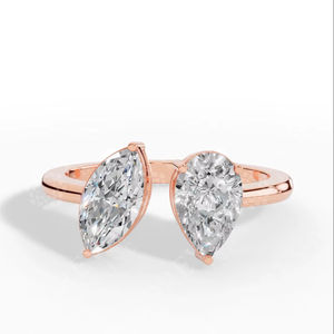 Anillo de Dos Piedras con Diamantes Cultivados en Laboratorio, Corte Pera y Marquise, Oro de 10K, Venta al Por Mayor, Fabricante y Proveedor de Joyería Fina OEM - Product Image 1