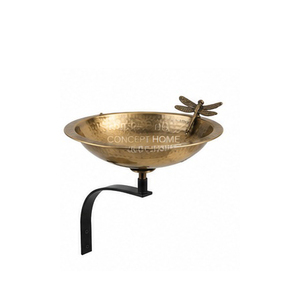 Baño para Pájaros de Cobre Hecho a Mano para Montar en la Pared con Adorno de Libélula, Decoración Tradicional para Jardín Exterior, Acabado Pulido - Product Image 1