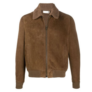 Blouson bomber en daim marron avec col en fausse fourrure, fermeture éclair, veste d'hiver pour homme, manches longues, épaisse, coupe-vent - Product Image 4